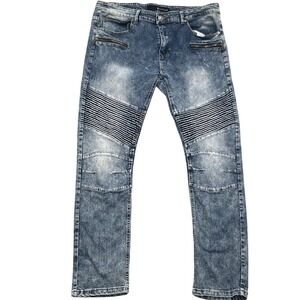 Rocawear Jeans Men‎ 40W 34L Blue Moto Biker Acid Wash Denim Zippers Rock Metal